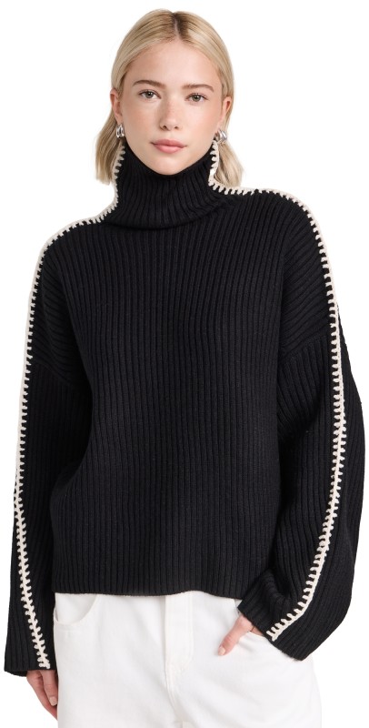 rag & bone Ingrid Rib Turtleneck JETBLK
