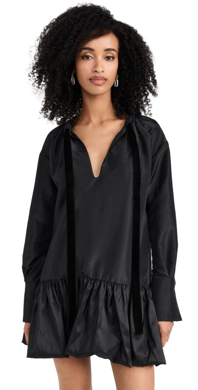 SIMKHAI Edison Long Sleeve Ruffleini Dress Black