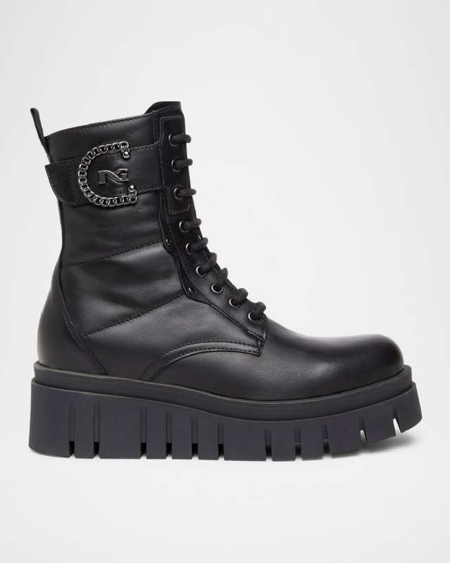 Chain Leather Flatform Desert Boots