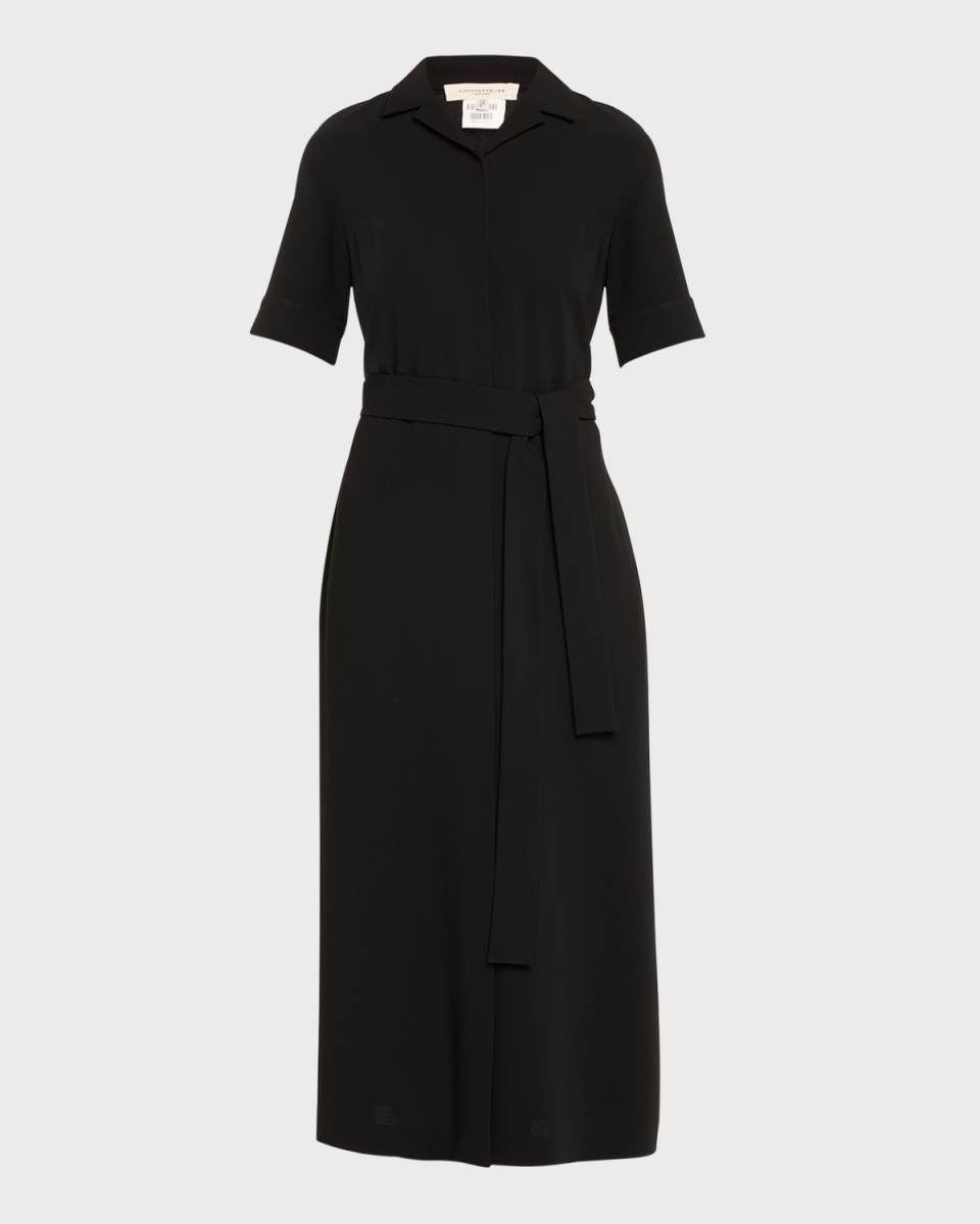 Belted Notch-Collar Midi Shirtdress