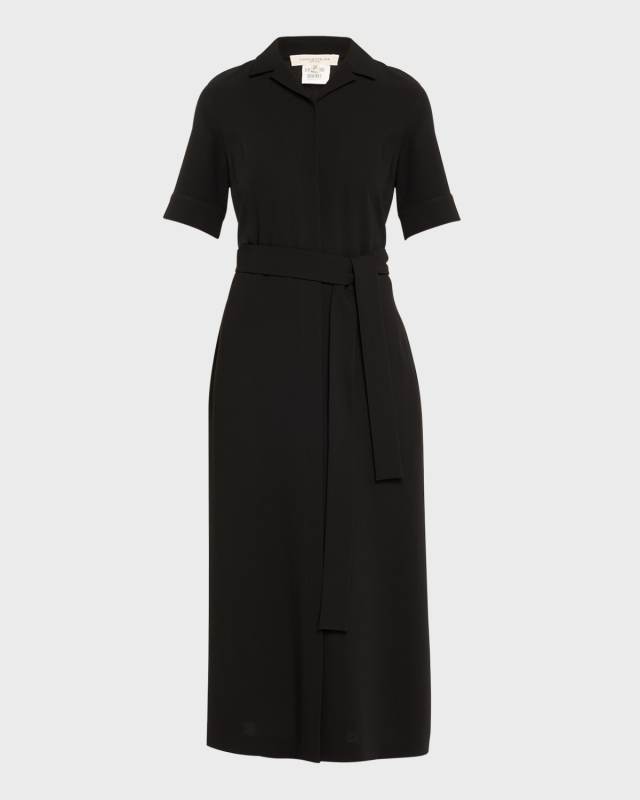 Belted Notch-Collar Midi Shirtdress