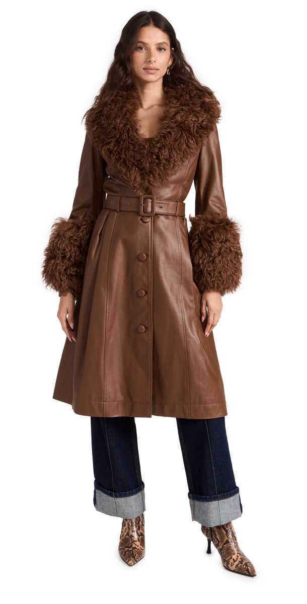 Saks Potts Foxy Shearling Trench Coat Walnut