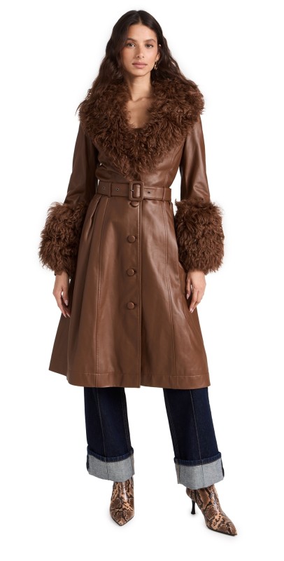 Saks Potts Foxy Shearling Trench Coat Walnut