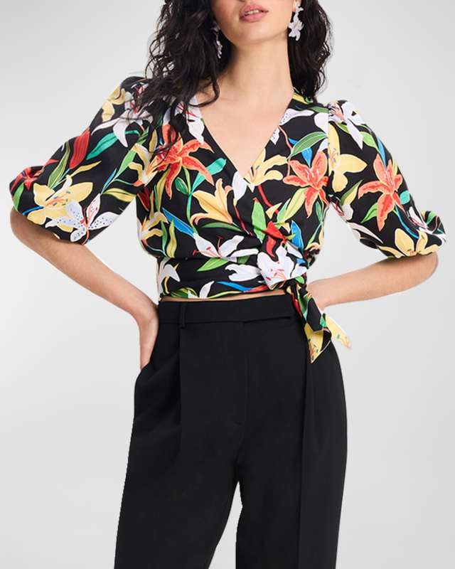 summer lilies floral-print wrap top