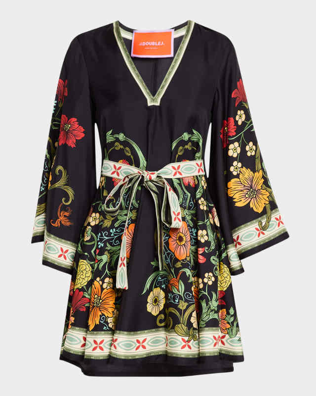 Magnifico Belted Floral Silk Mini Dress