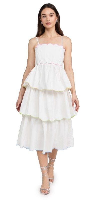 English Factory Scallop Sleeveless Tiered Dress White