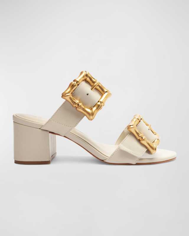 Enola Buckle Leather Block-Heel Sandals