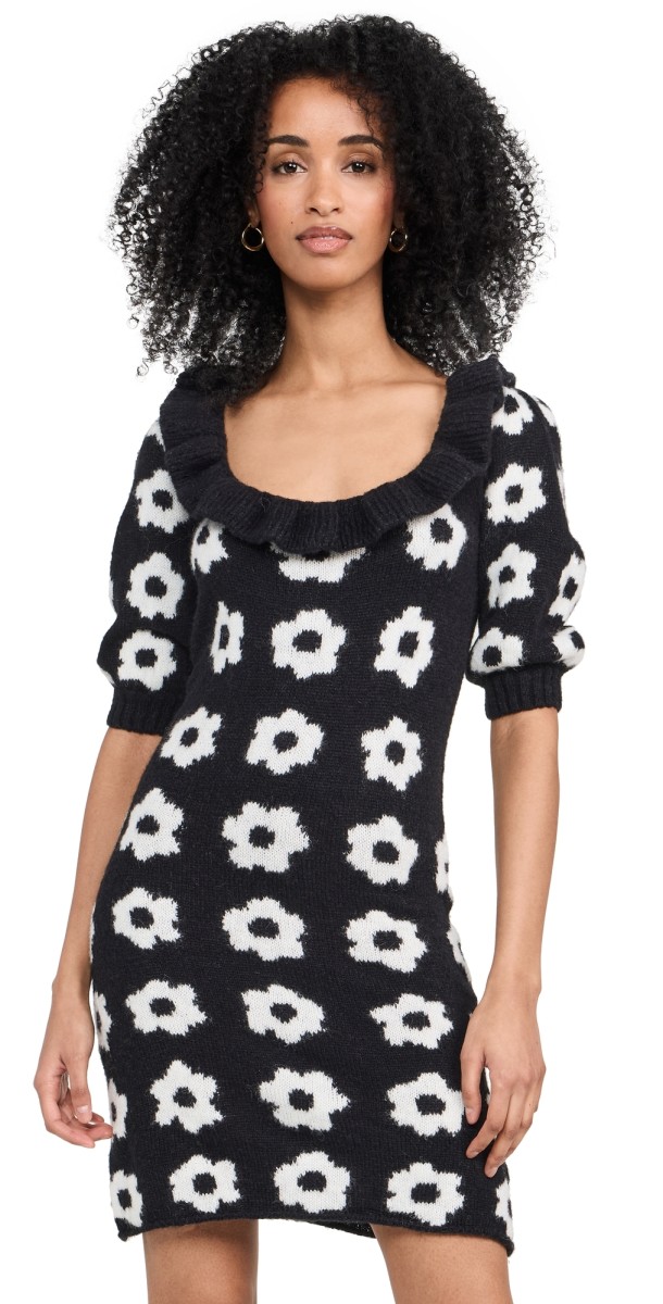 KITRI Eleni Knit Mini Dress Black Tiled Floral
