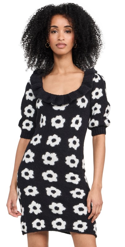 KITRI Eleni Knit Mini Dress Black Tiled Floral