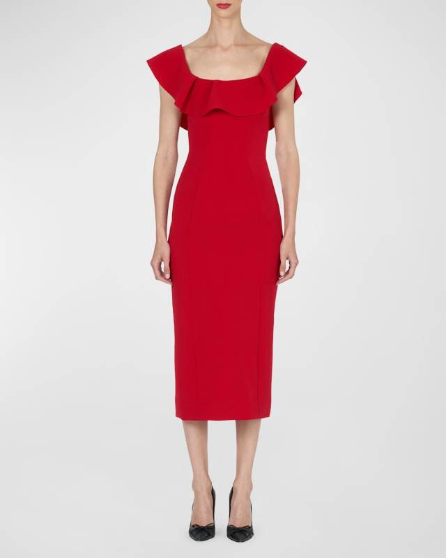 Ruffle Off-Shoulder Midi Dress