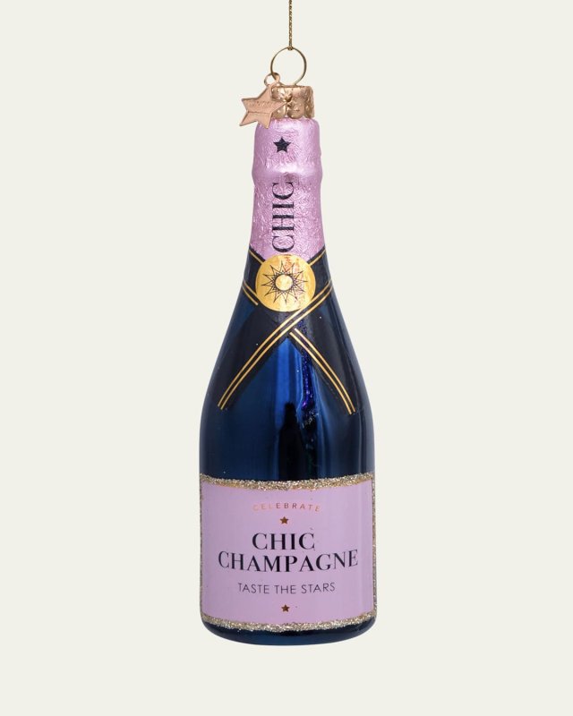 Luxury Pink Champagne Bottle Christmas Ornament