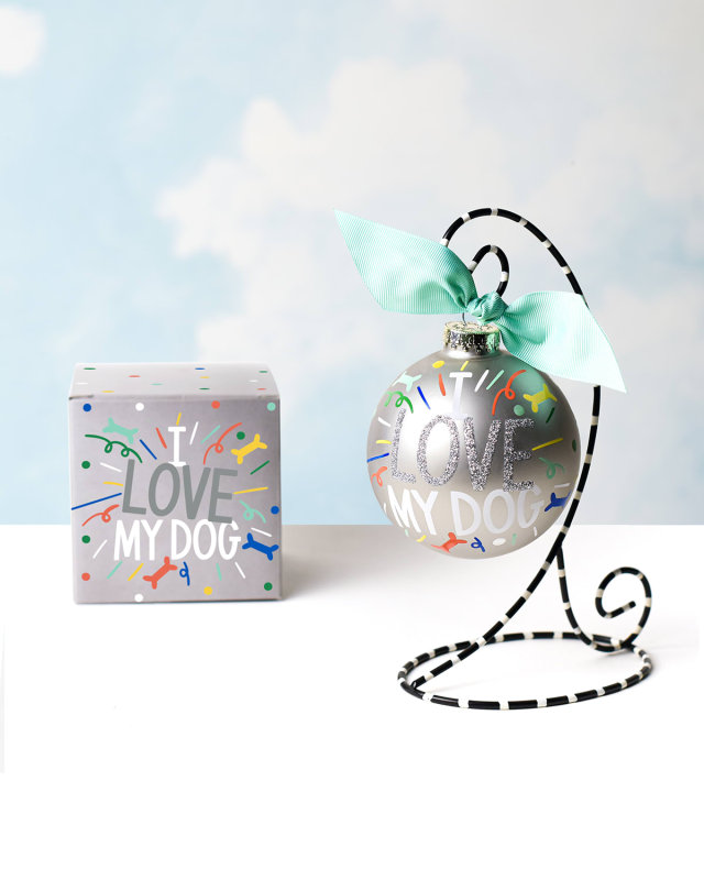 I Love My Dog Popper Glass Ornament with Stand
