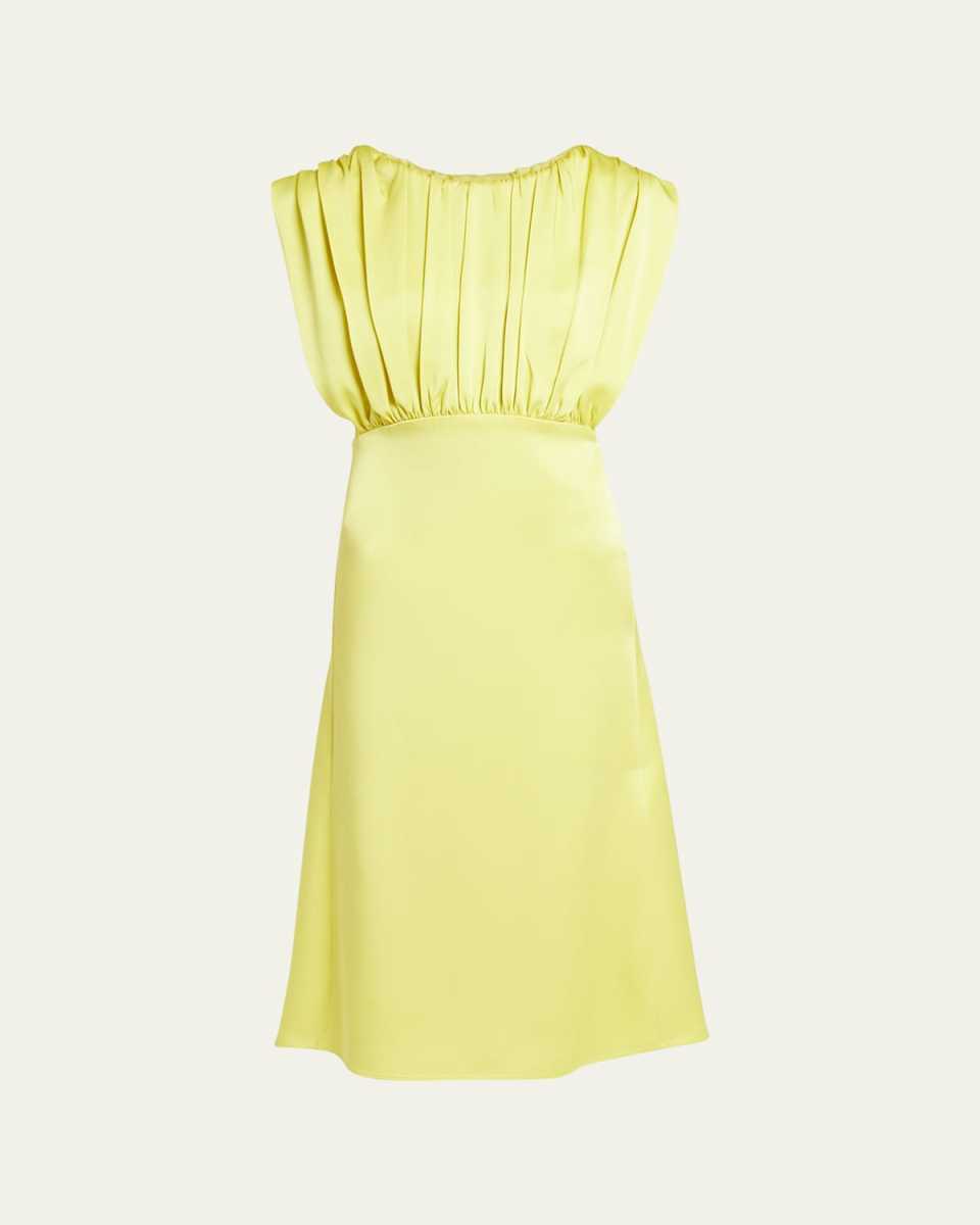 Satin Midi Dress with Pleating