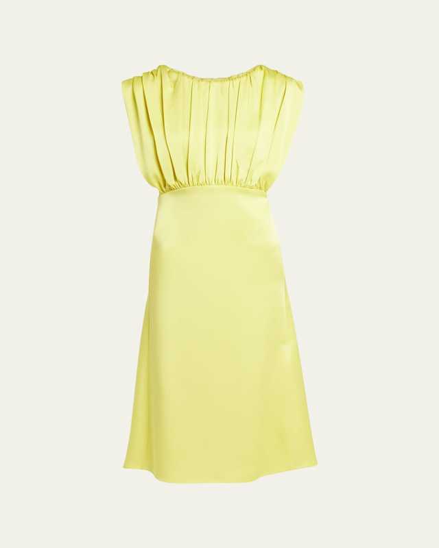 Satin Midi Dress with Pleating