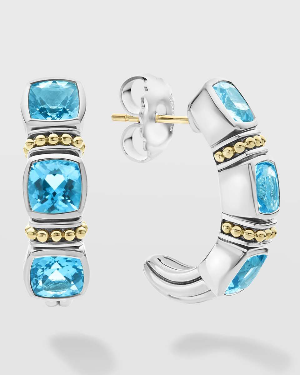 Rittenhouse Blue Topaz 6mm Cushion Triple J-Hoop Earrings