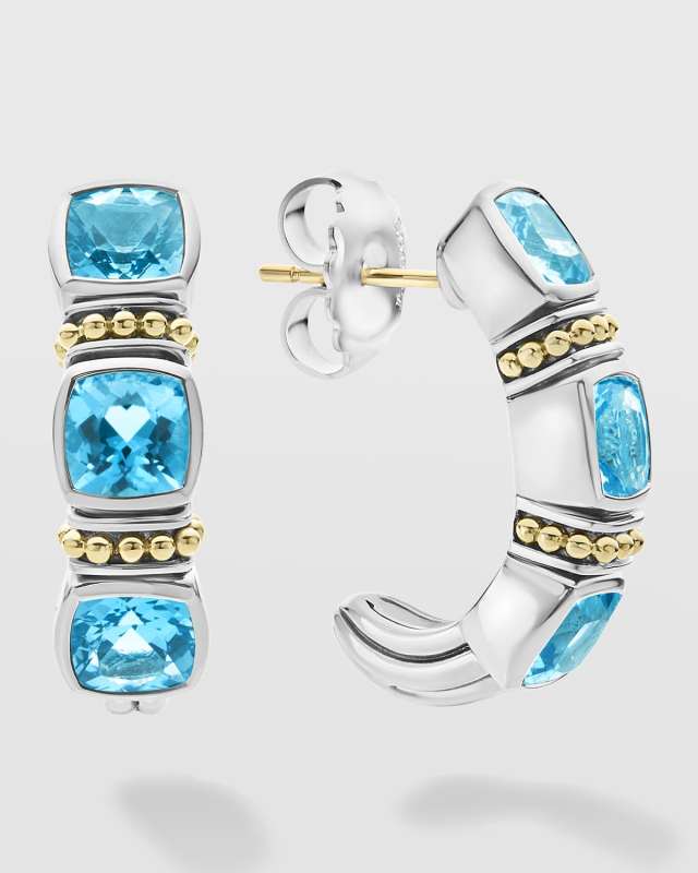 Rittenhouse Blue Topaz 6mm Cushion Triple J-Hoop Earrings