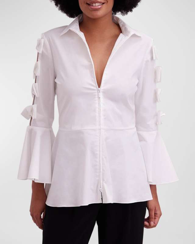 Peintre Zip-Front Cutout Peplum Poplin Shirt