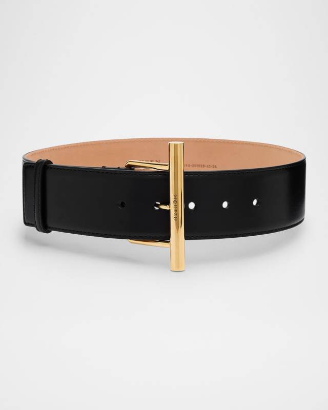 Golden Cross-Bar Leather Wide Sling Belt