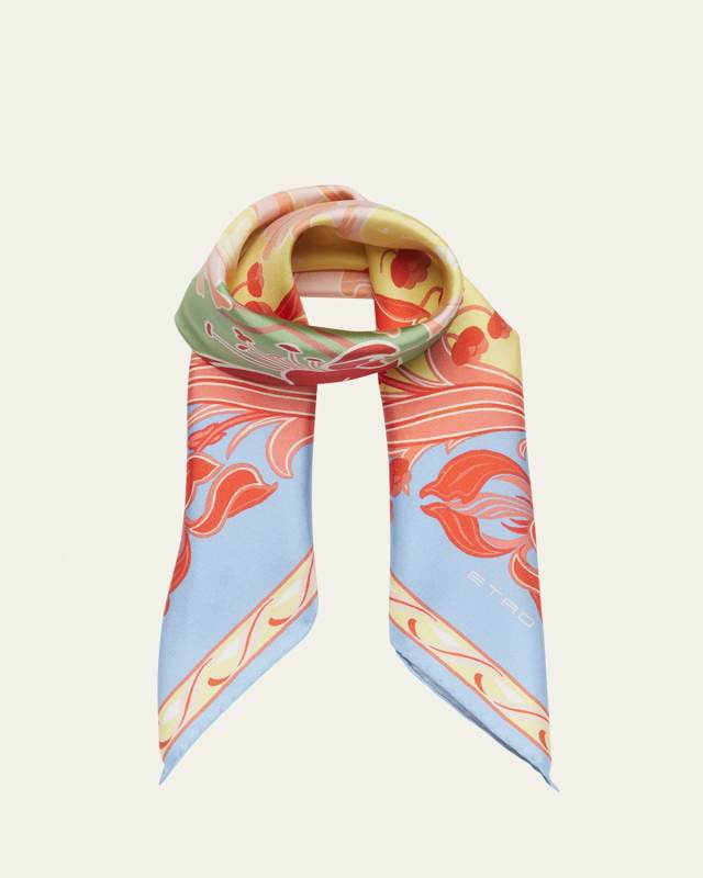 Multicolor Floral Wool-Blend Square Scarf