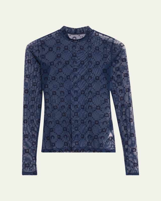 Moonogram Mesh Flock Top