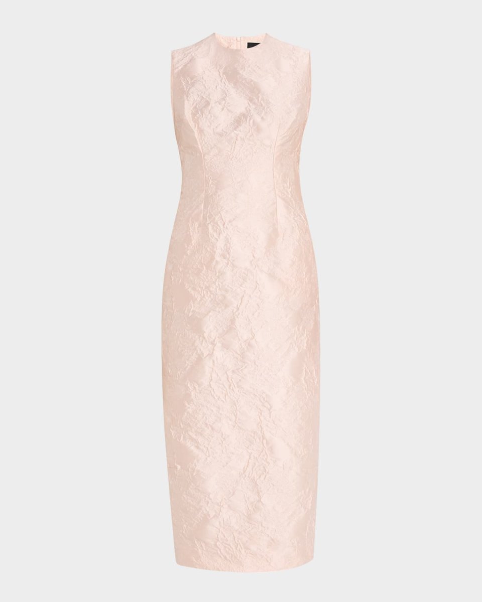 Floral Brocade Sleeveless Dart Midi Dress
