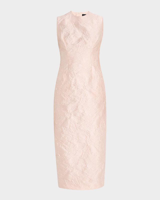 Floral Brocade Sleeveless Dart Midi Dress