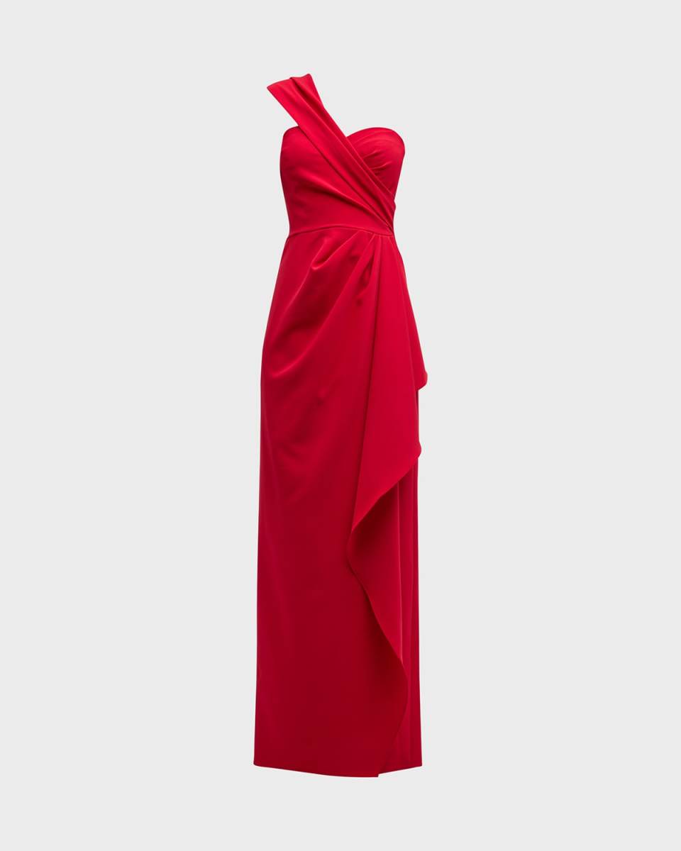 One-Shoulder Draped Stretch Crepe Gown