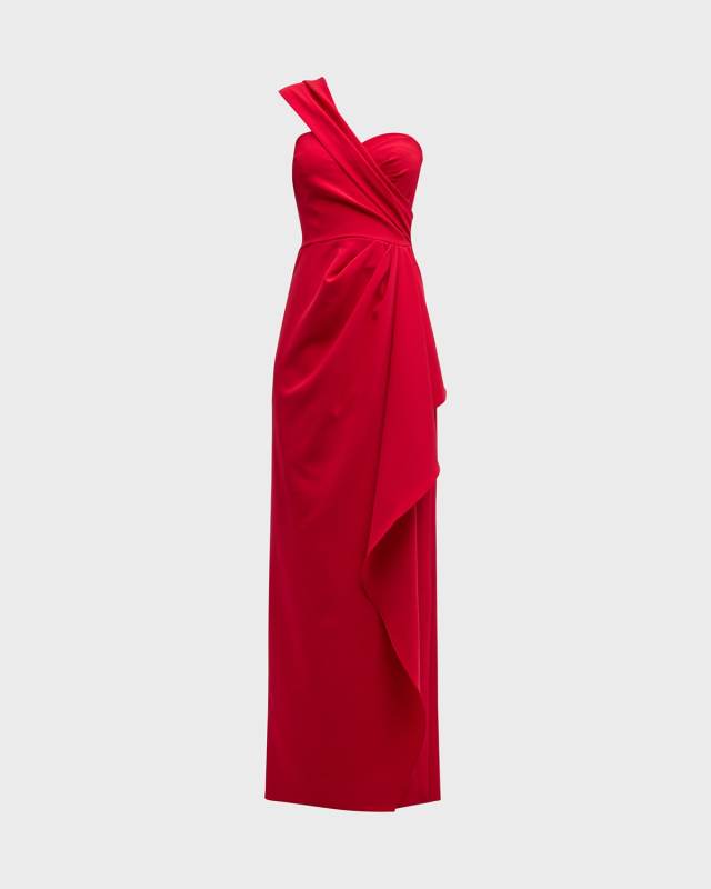 One-Shoulder Draped Stretch Crepe Gown