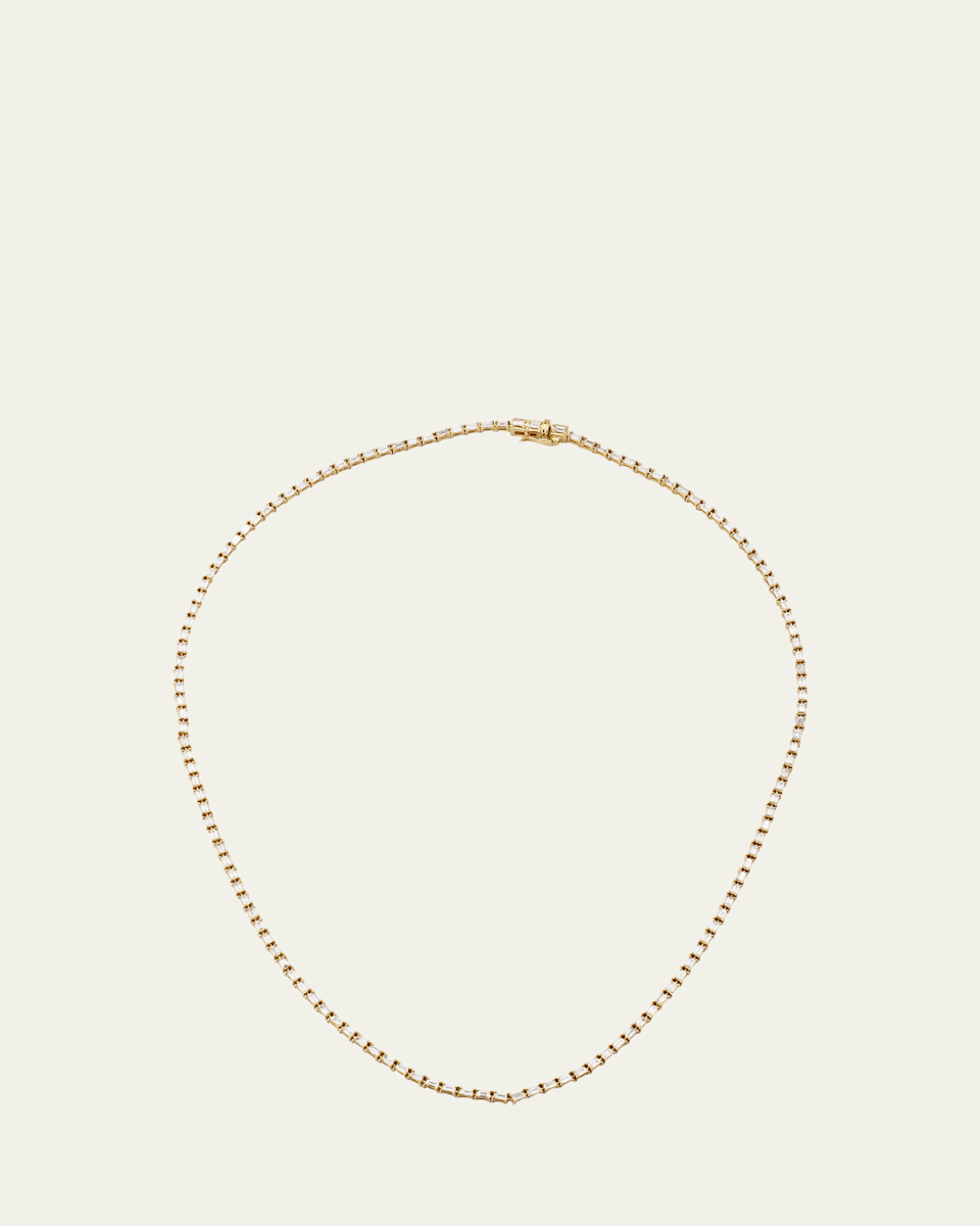 14K Yellow Gold Baguette Diamond Tennis Necklace. 16"L