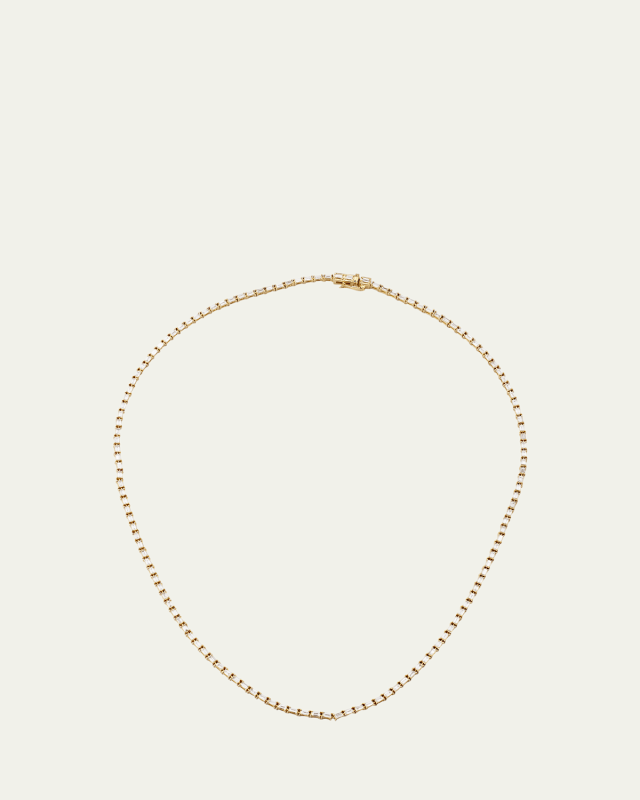 14K Yellow Gold Baguette Diamond Tennis Necklace. 16"L