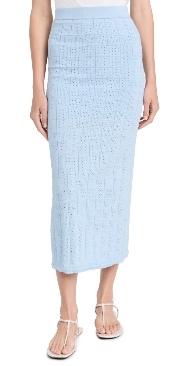 MONROW Crochet Knit Midi Skirt Soft Blue