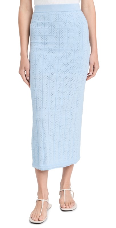 MONROW Crochet Knit Midi Skirt Soft Blue