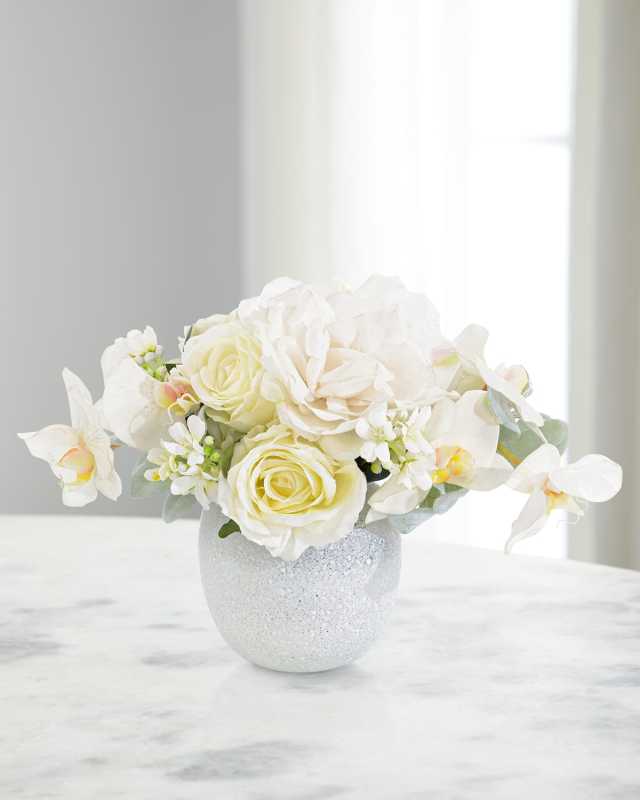 Succulent Roses and Orchids 16" Faux Floral Arrangement in Glass Vase