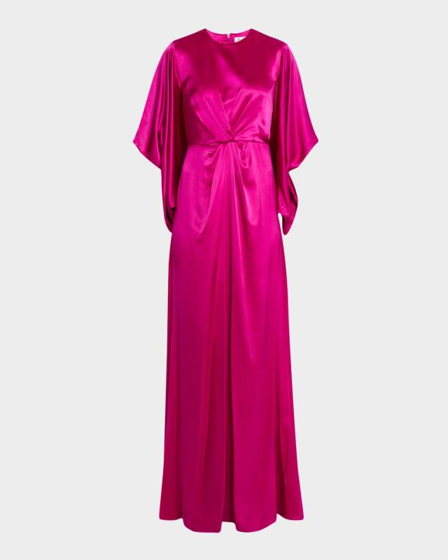 Alexandra Pleated Silk Satin Maxi Dress