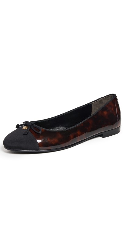 Tory Burch Cap-Toe Ballet Flats Tortoise Patent/Perfect Black