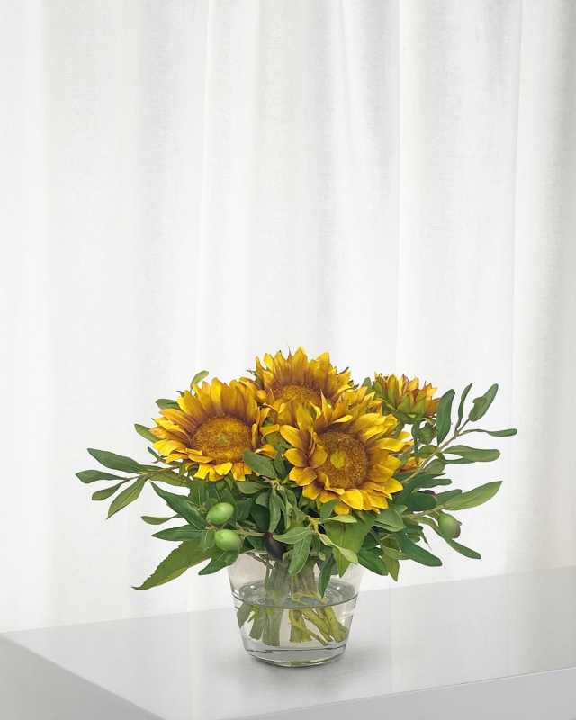 Sunflower & Olive Arrangement in a Clear Vase