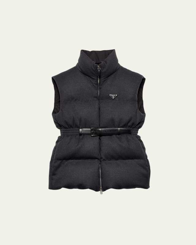 Leather Belted Wool Puffer Vest