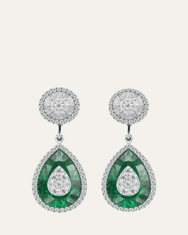 One Collection Pear-Shape Drop Earrings with Diamond Halo & Fusion Emerald