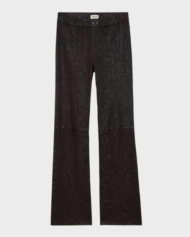 Pauline Crushed Leather Straight-Leg Pants