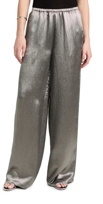 Tibi Sion Satin Wide Leg Pullon Pants Slate Grey