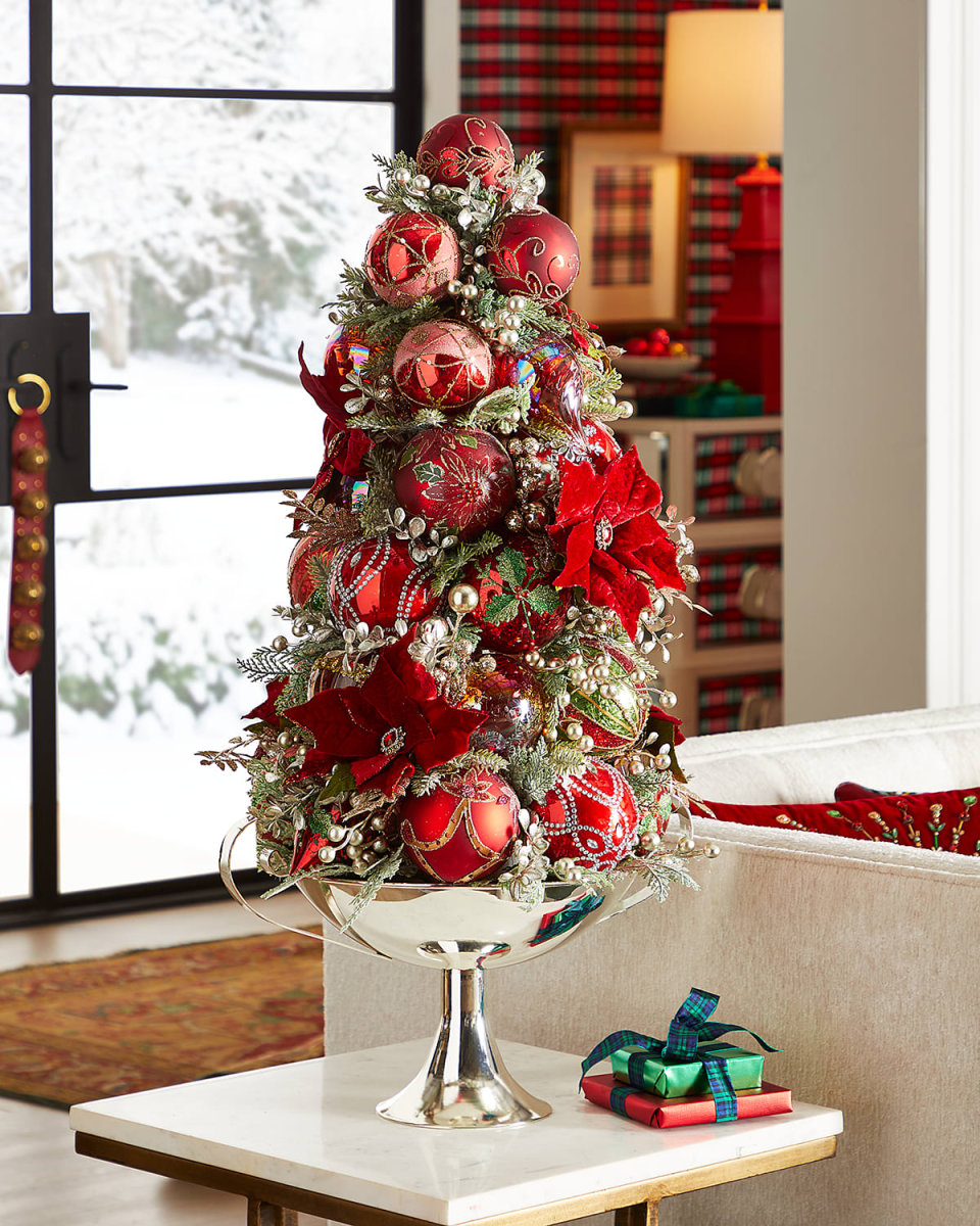 35" Rubies and Red Tabletop Christmas Tree in Urn