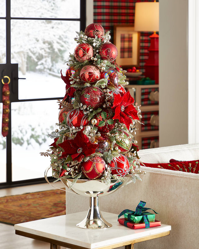 35" Rubies and Red Tabletop Christmas Tree in Urn