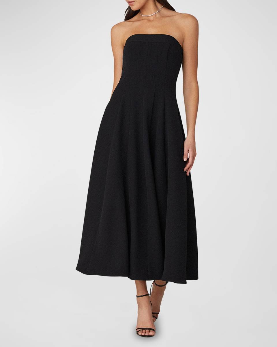 Strapless A-Line Crepe Midi Dress