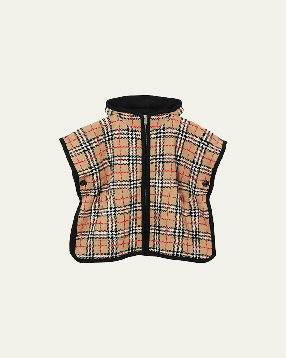 Kid's Hooded Check Cape, Size M-