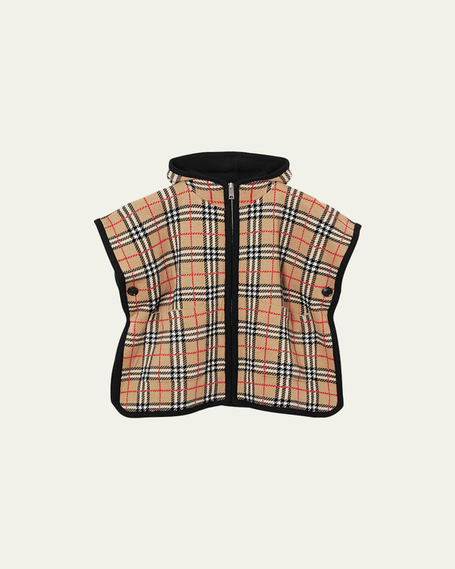 Kid's Hooded Check Cape, Size M-