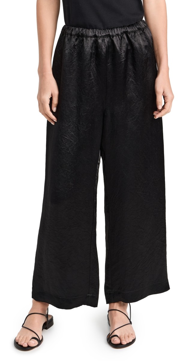 Enza Costa Hammered Satin Ankle Pants Black