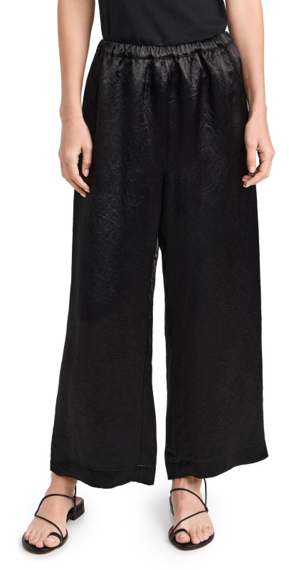 Enza Costa Hammered Satin Ankle Pants Black