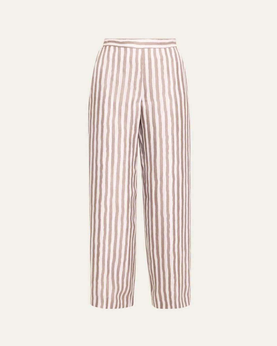 Silk Stripe Straight-Leg Pants