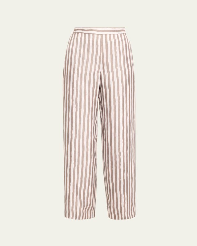 Silk Stripe Straight-Leg Pants