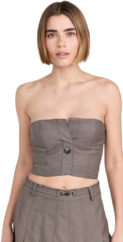 ROKH Button Detailed Tube Top Taupe